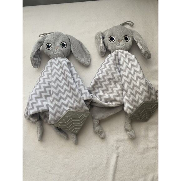 Lot 2 Booginhead Plush Bunny Rabbit Lovey Soother Security Blanket Gray Chevron - Picture 1 of 11